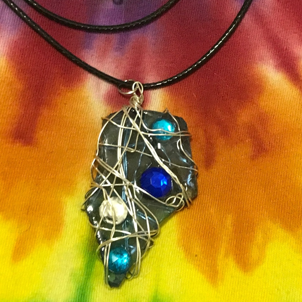One of Kind Rare Wire Wrapped Handmade Rhinestone Necklace